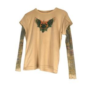 Harley Davidson Tattoo Sleeve Shirt Women Media Mesh Long Sleeve Biker USA Flame